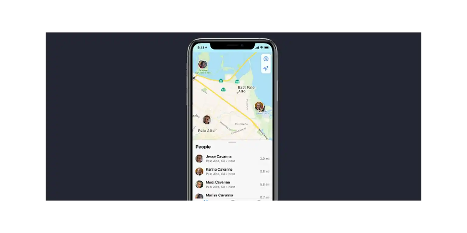 a screen of a smartphone with a location sharing app