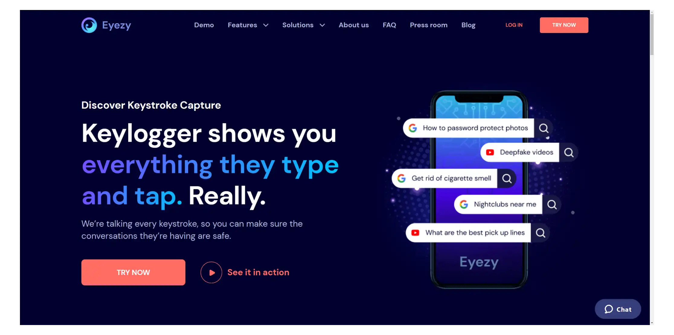 screenshot of the Eyezy main page