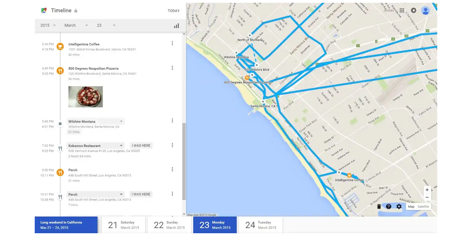 screenshot of Google Timeline