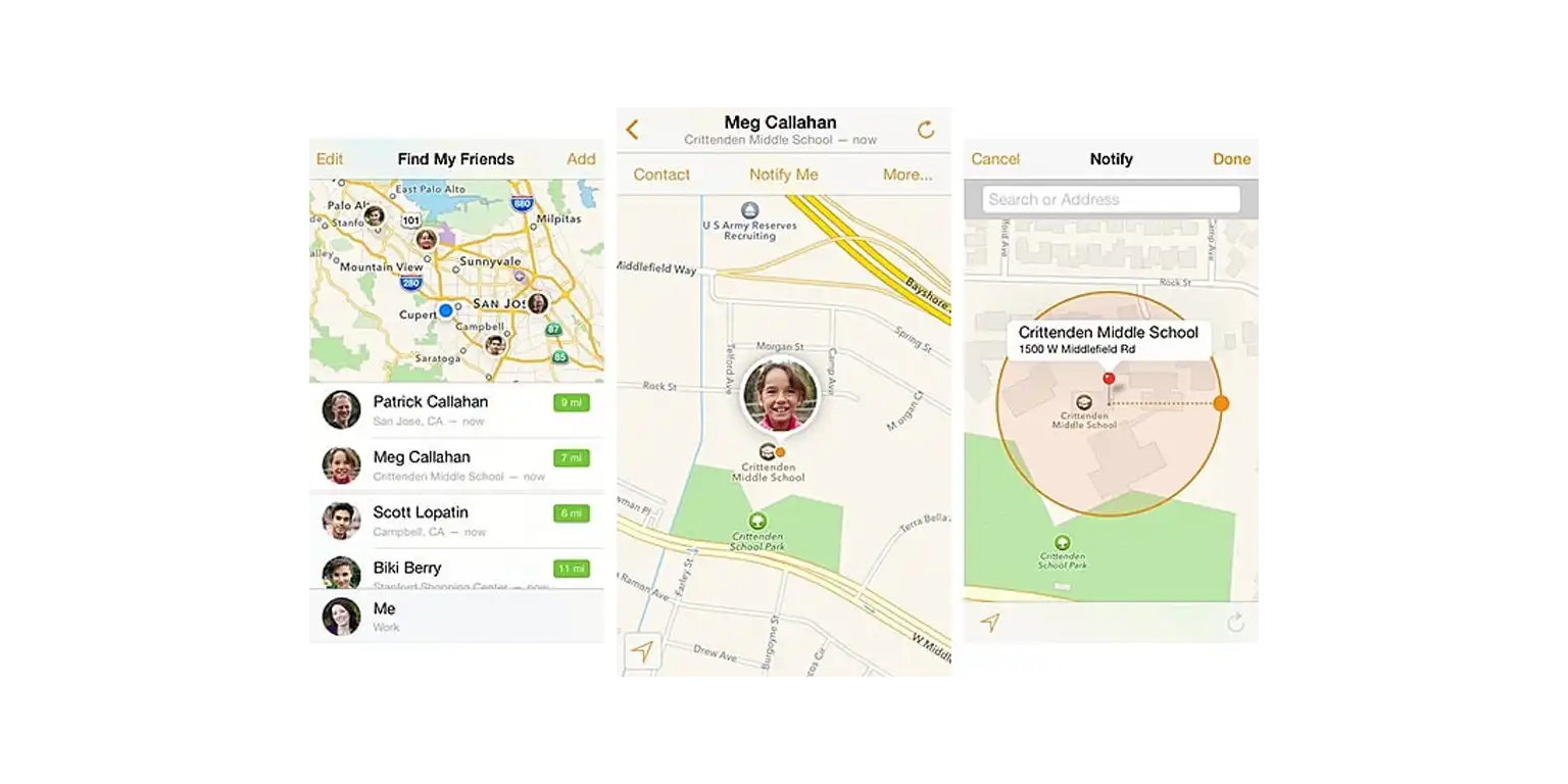 screenshot of the Find My Friends main page