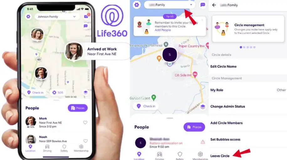 screenshot of the life360 circles settings with an option 'circle management'