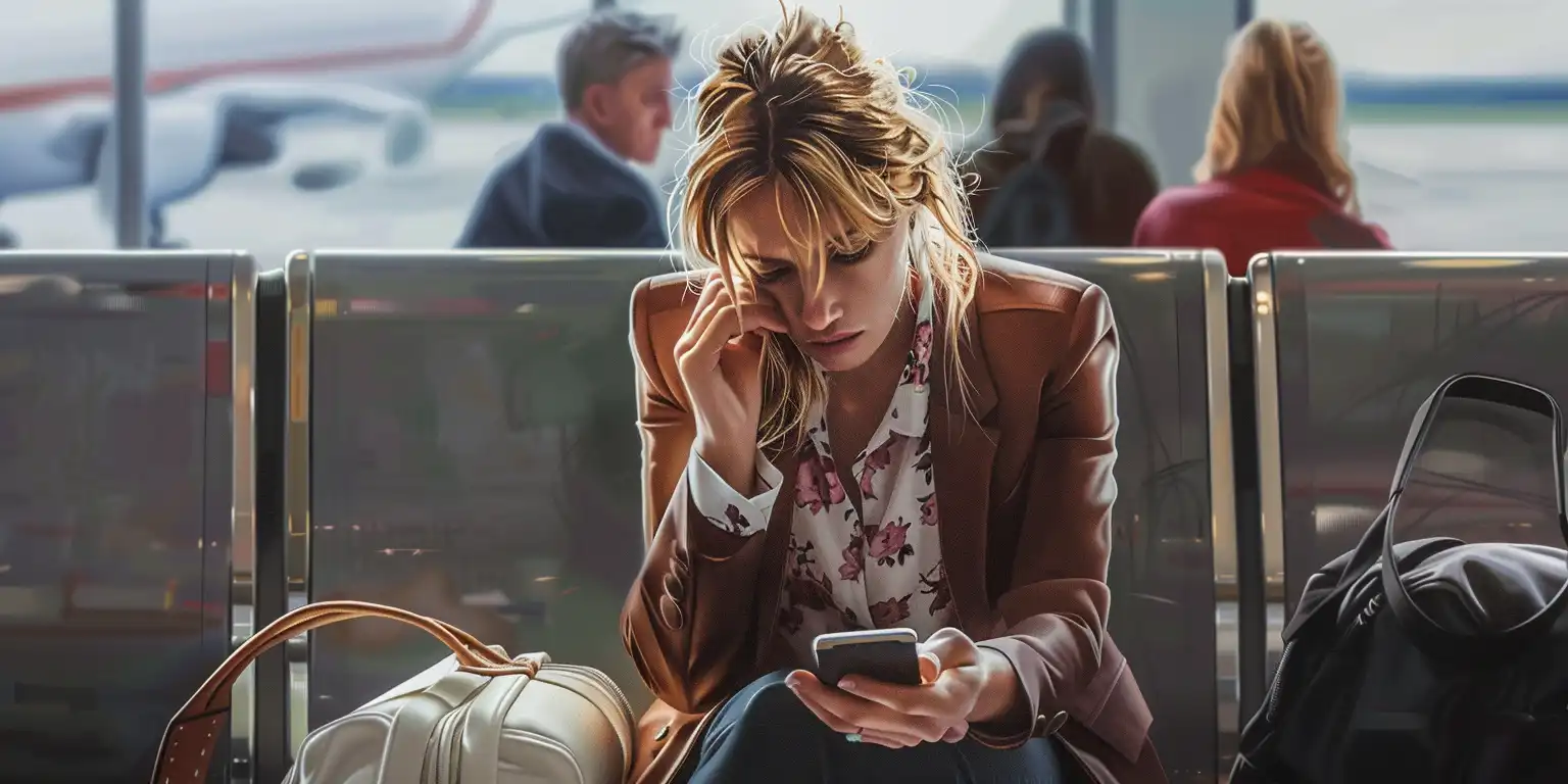 disappointed woman using her smartphone