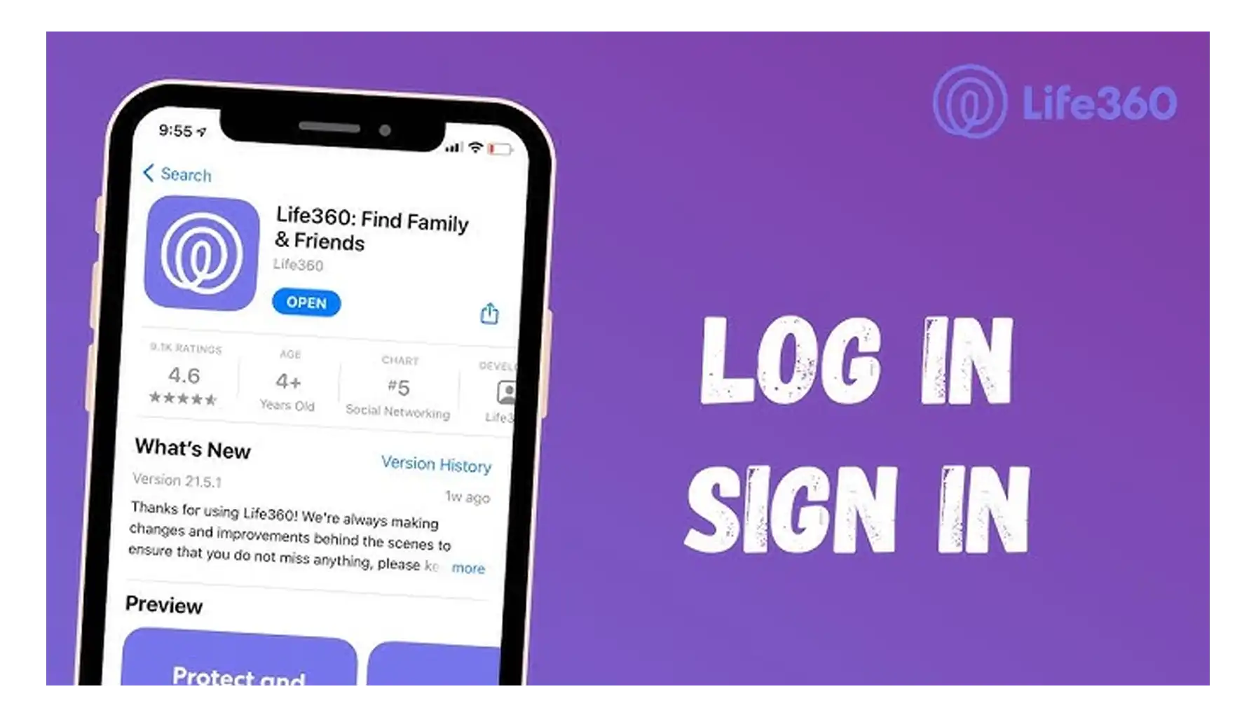 screenshot of the Life 360 application with account login